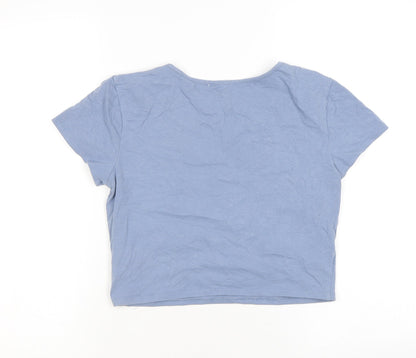 Me to We Womens Blue Cotton Basic T-Shirt Size M V-Neck - Cropped