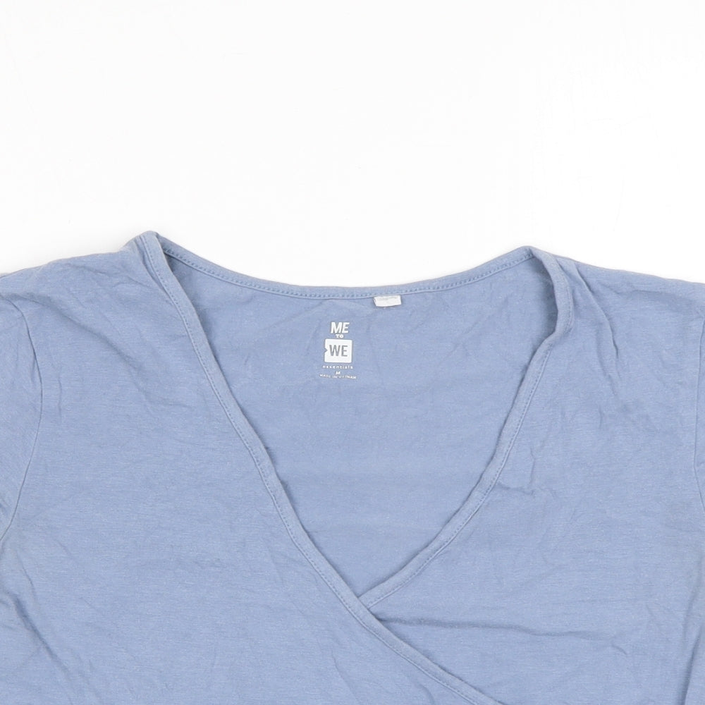 Me to We Womens Blue Cotton Basic T-Shirt Size M V-Neck - Cropped