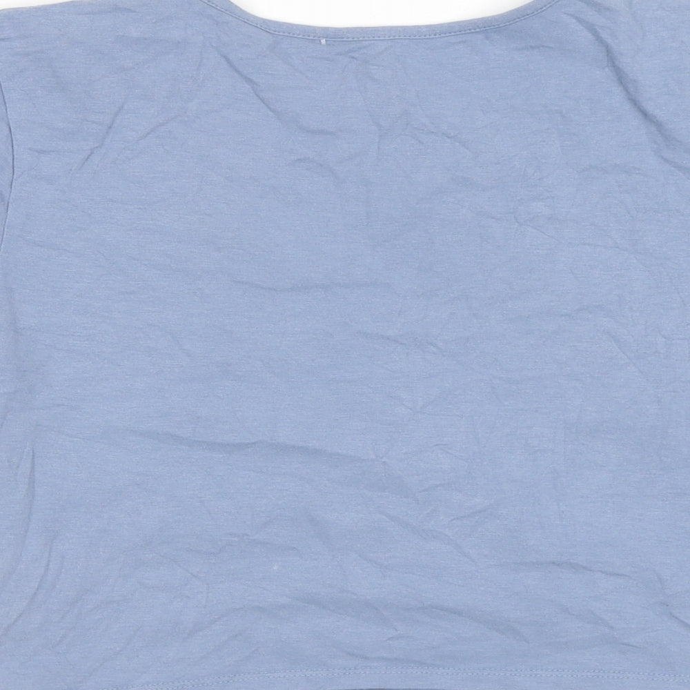 Me to We Womens Blue Cotton Basic T-Shirt Size M V-Neck - Cropped