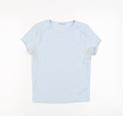 Bershka Womens Blue Polyester Basic T-Shirt Size M Round Neck