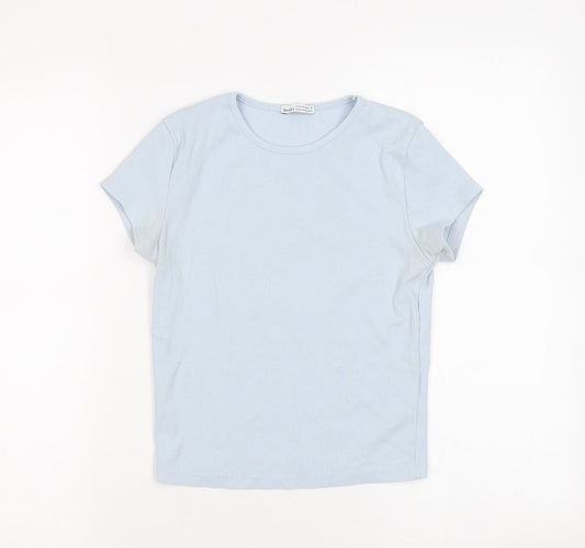 Bershka Womens Blue Polyester Basic T-Shirt Size M Round Neck