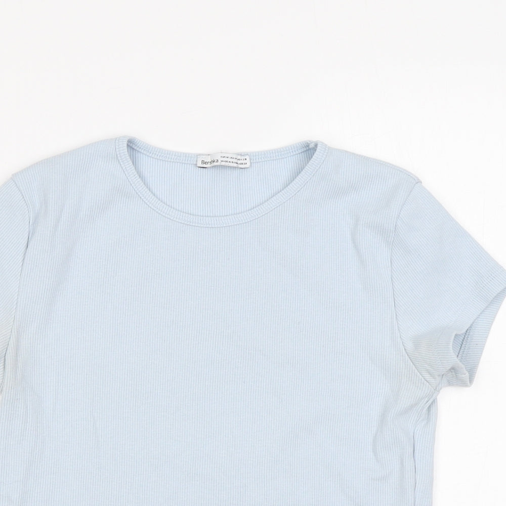 Bershka Womens Blue Polyester Basic T-Shirt Size M Round Neck