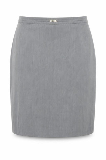 Front view of Betty Jackson women’s grey polyester a-line skirt, size UK 14, zip