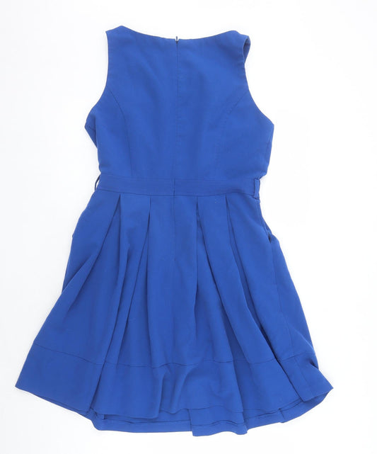 New Look Womens Blue Polyester Fit & Flare Size 14 Round Neck Zip