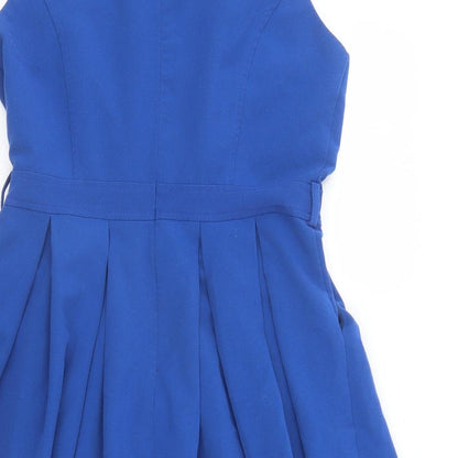 New Look Womens Blue Polyester Fit & Flare Size 14 Round Neck Zip