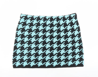 Reclaimed Vintage Womens Black Geometric Acrylic A-Line Skirt Size XL - Houndstooth Pattern