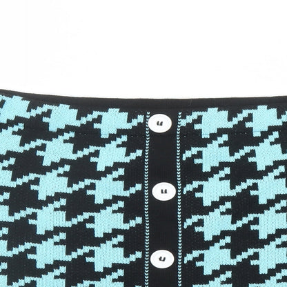 Reclaimed Vintage Womens Black Geometric Acrylic A-Line Skirt Size XL - Houndstooth Pattern
