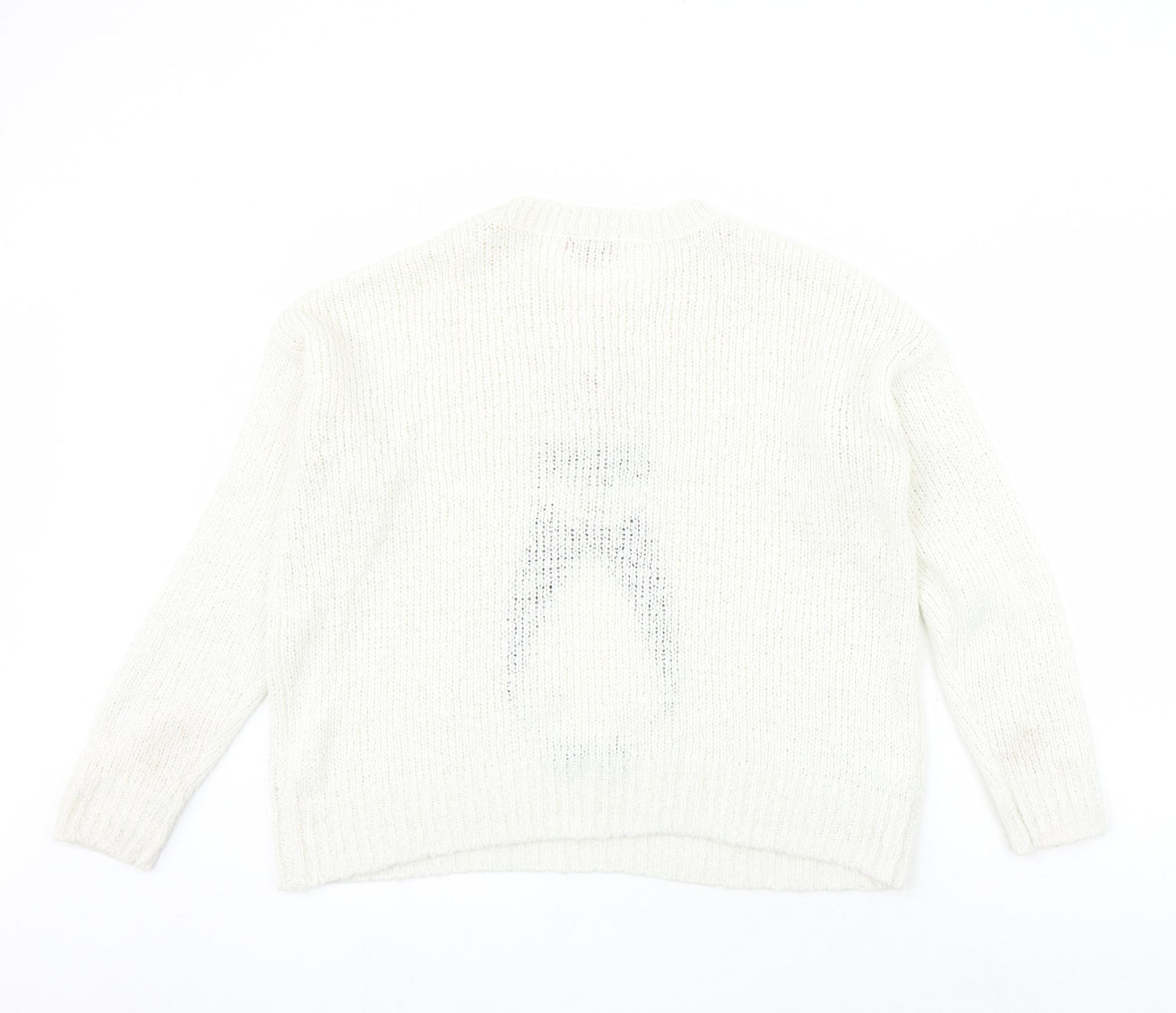 NEXT Womens White Round Neck Acrylic Pullover Jumper Size 12 - Christmas Penguin