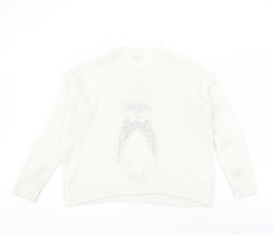 NEXT Womens White Round Neck Acrylic Pullover Jumper Size 12 - Christmas Penguin