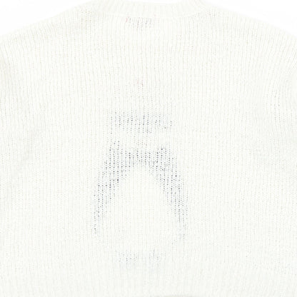 NEXT Womens White Round Neck Acrylic Pullover Jumper Size 12 - Christmas Penguin