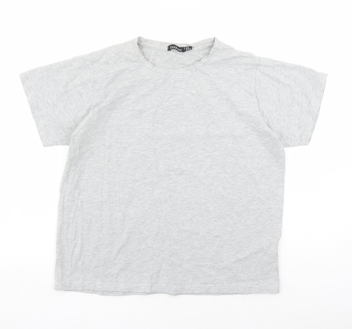 Boohoo Womens Grey Cotton Basic T-Shirt Size 6 Round Neck