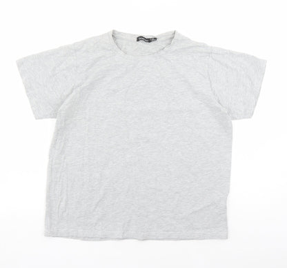 Boohoo Womens Grey Cotton Basic T-Shirt Size 6 Round Neck