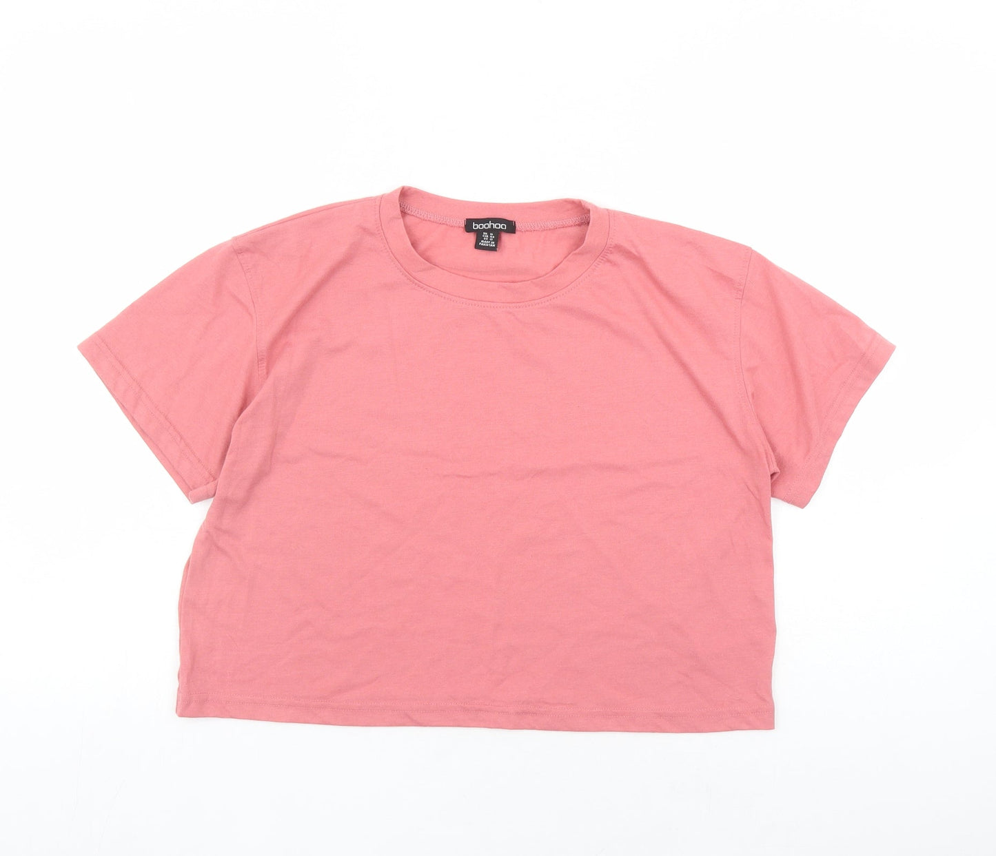 Boohoo Womens Pink Polyester Cropped T-Shirt Size 16 Round Neck