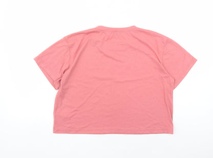 Boohoo Womens Pink Polyester Cropped T-Shirt Size 16 Round Neck