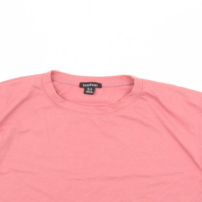 Boohoo Womens Pink Polyester Cropped T-Shirt Size 16 Round Neck