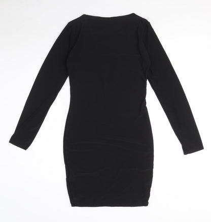 Mary Jane Fashion Womens Black Polyester Mini Size 10 V-Neck Pullover - Lace up Neck Detail