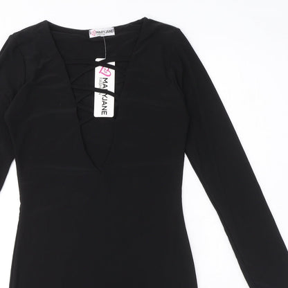 Mary Jane Fashion Womens Black Polyester Mini Size 10 V-Neck Pullover - Lace up Neck Detail