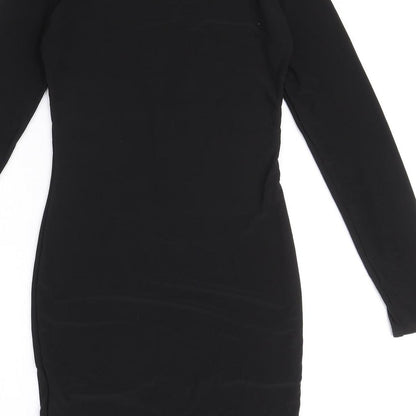 Mary Jane Fashion Womens Black Polyester Mini Size 10 V-Neck Pullover - Lace up Neck Detail