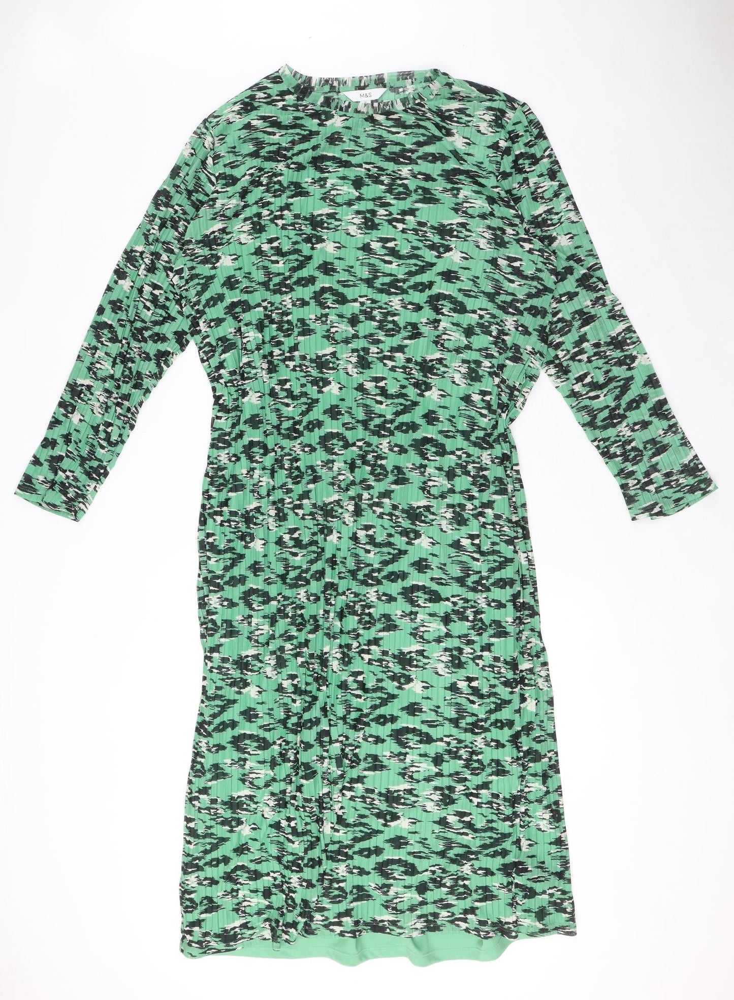 Marks and Spencer Womens Green Geometric Polyester Maxi Size 22 Round Neck Pullover - Under Layer