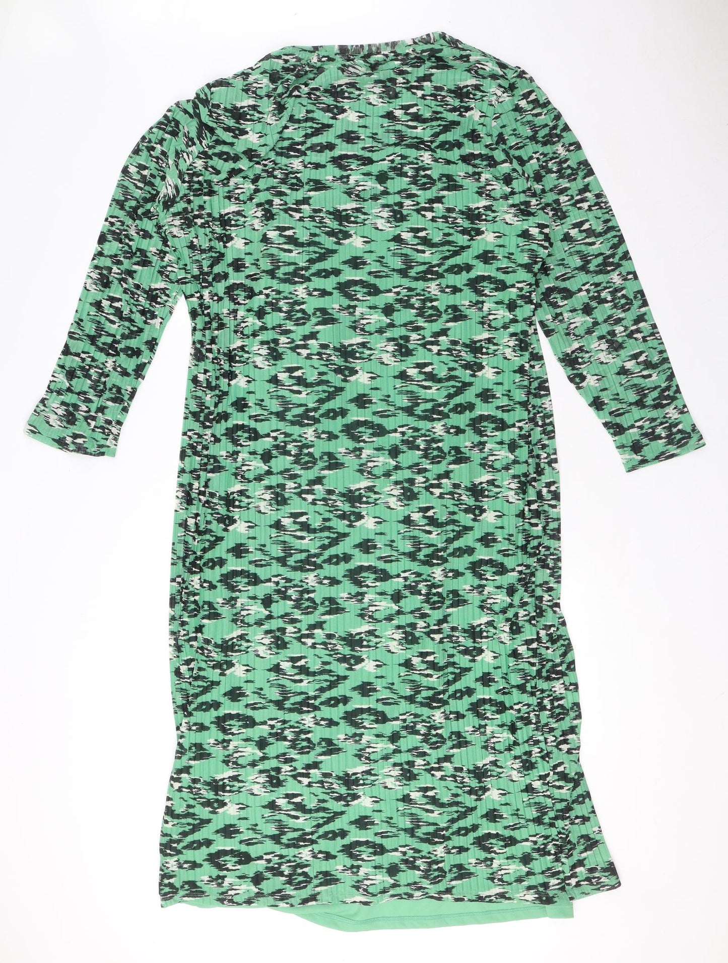 Marks and Spencer Womens Green Geometric Polyester Maxi Size 22 Round Neck Pullover - Under Layer
