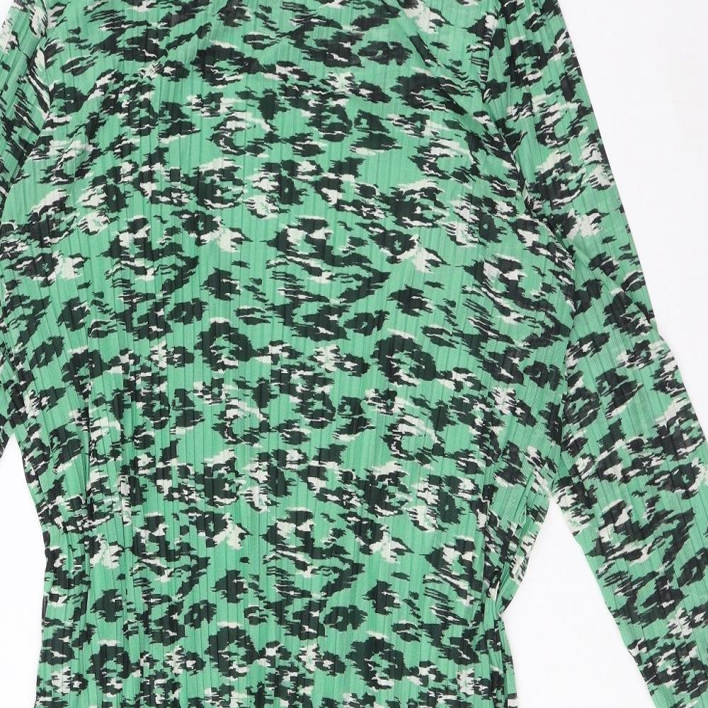 Marks and Spencer Womens Green Geometric Polyester Maxi Size 22 Round Neck Pullover - Under Layer