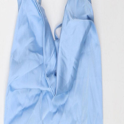 NAANAA Womens Blue Polyester Slip Dress Size 12 Cowl Neck Zip