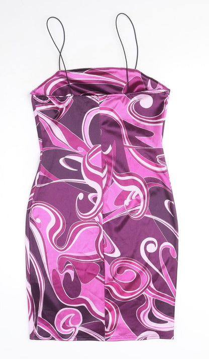 New Look Womens Purple Geometric Polyester Mini Size 10 Square Neck Pullover