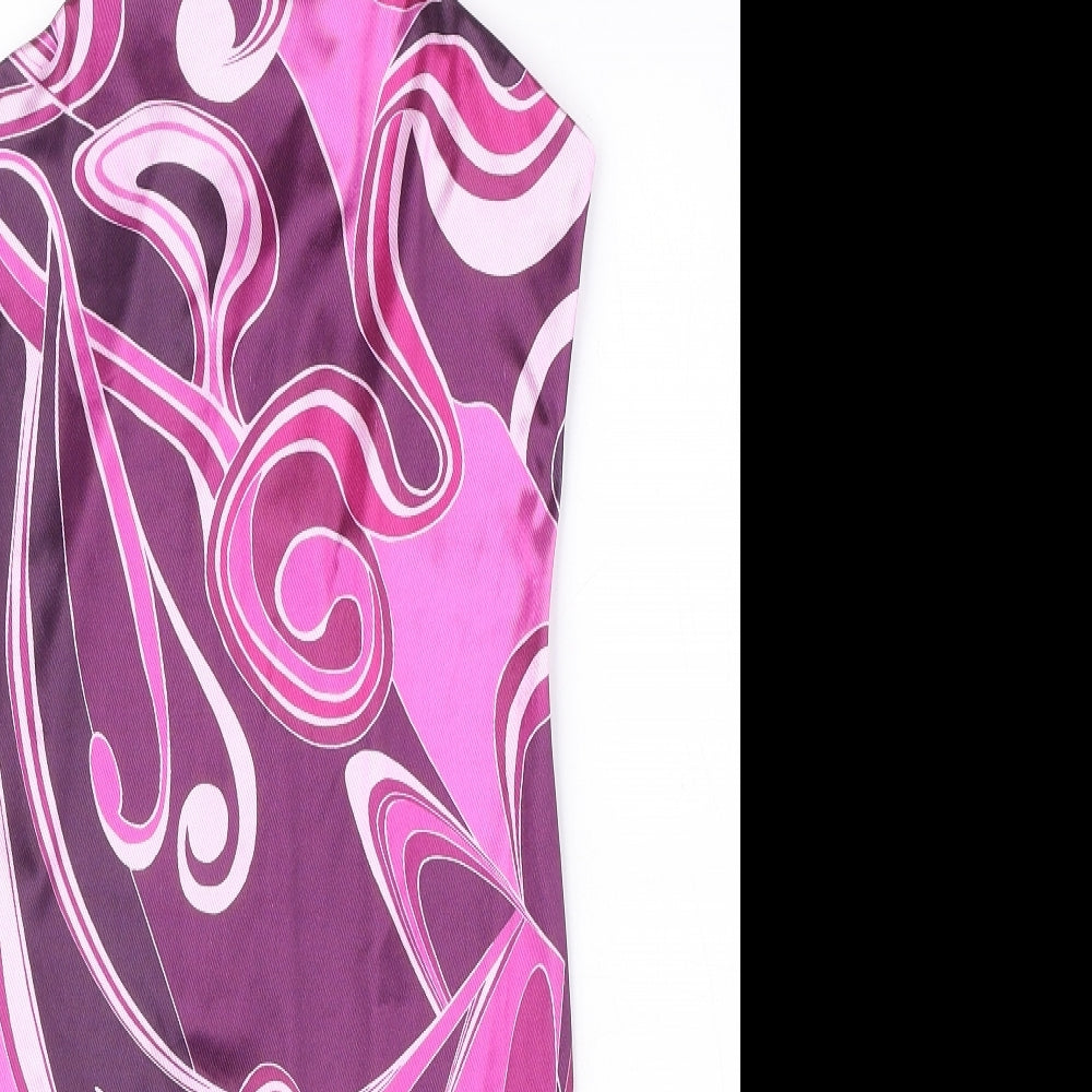 New Look Womens Purple Geometric Polyester Mini Size 10 Square Neck Pullover