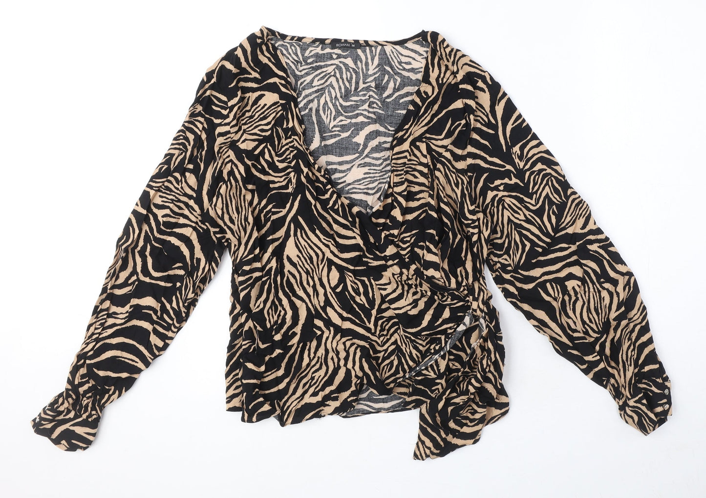 Womens UK Size 14 Roman Black Wrap Blouse