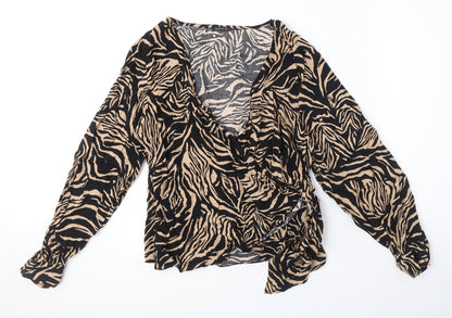 Womens UK Size 14 Roman Black Wrap Blouse