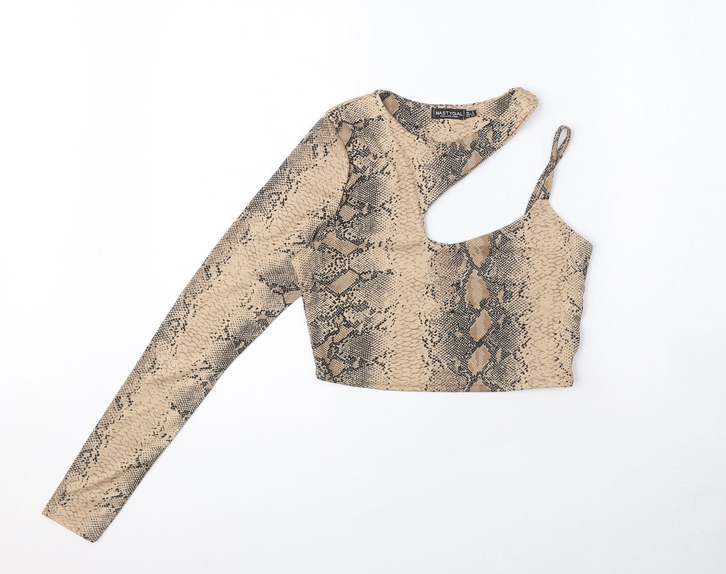 Nasty Gal Womens Brown Animal Print Polyester Cropped T-Shirt Size 6 One Shoulder - Snake Print