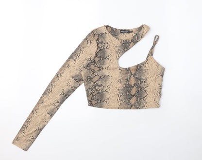 Nasty Gal Womens Brown Animal Print Polyester Cropped T-Shirt Size 6 One Shoulder - Snake Print