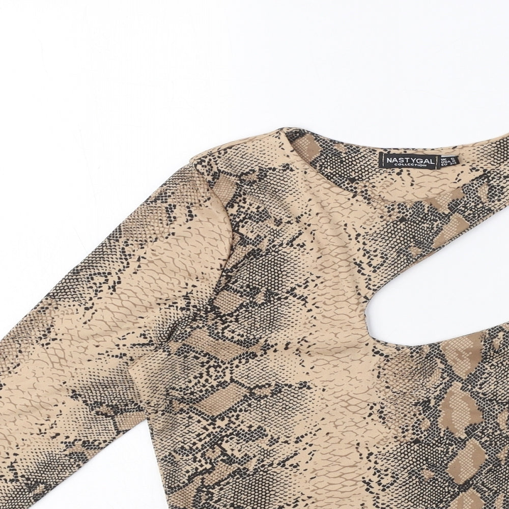 Nasty Gal Womens Brown Animal Print Polyester Cropped T-Shirt Size 6 One Shoulder - Snake Print