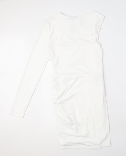 Zara Womens White Polyester Mini Size S One Shoulder Zip - Cut Out Detail