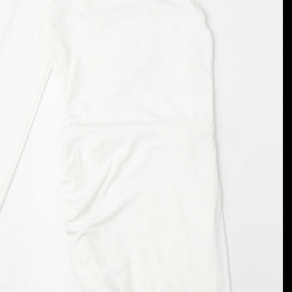 Zara Womens White Polyester Mini Size S One Shoulder Zip - Cut Out Detail