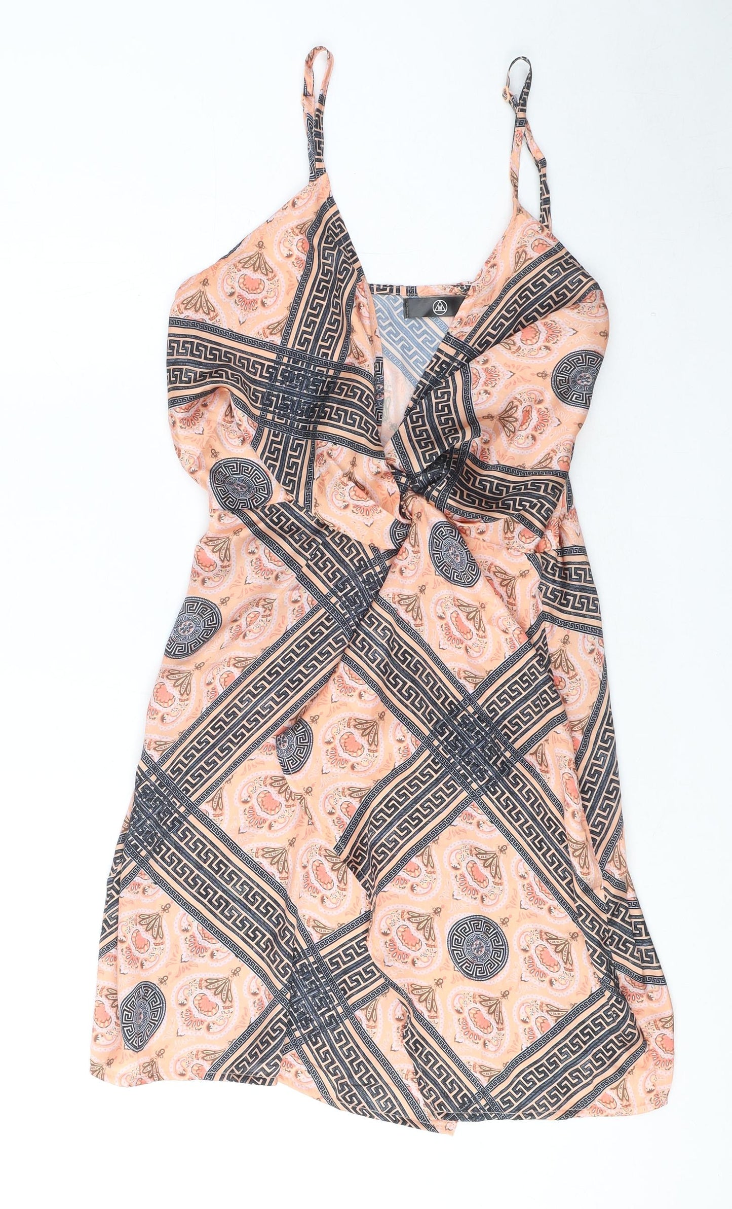 Missguided Womens Orange Paisley Polyester Mini Size 8 V-Neck Zip