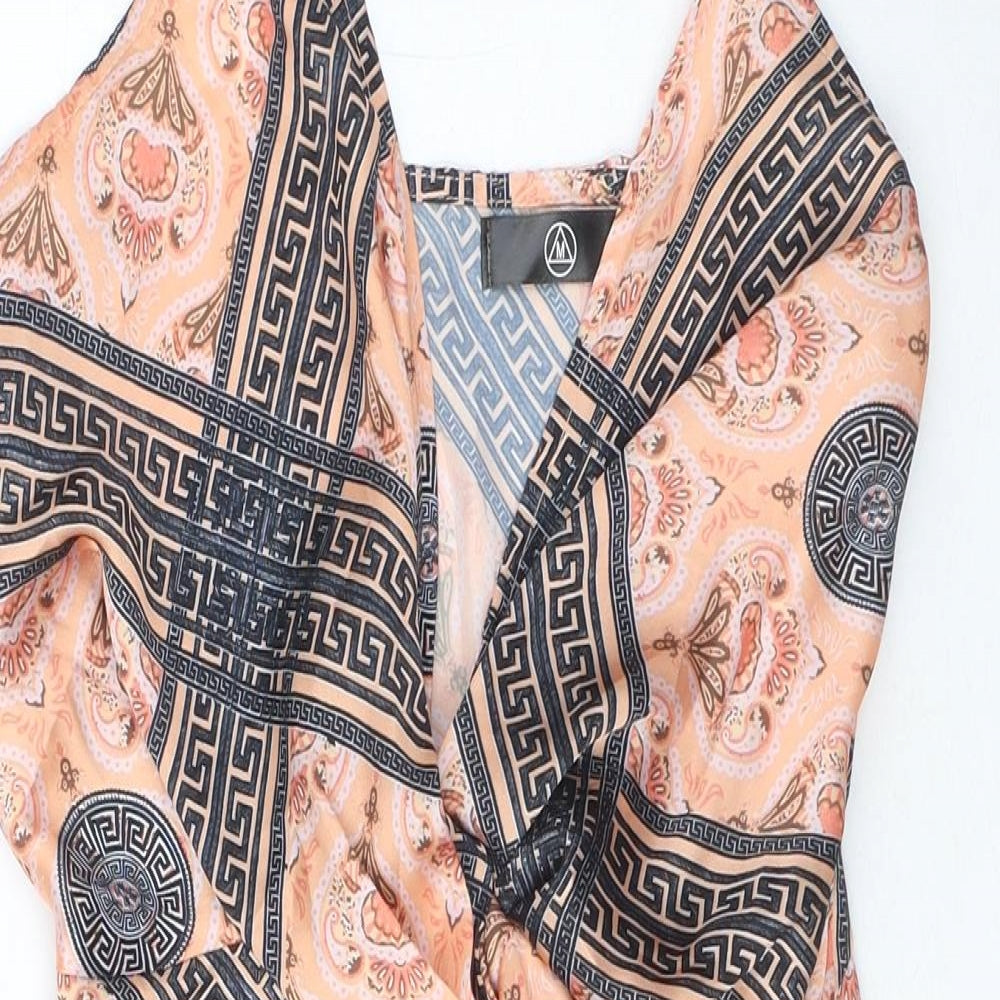 Missguided Womens Orange Paisley Polyester Mini Size 8 V-Neck Zip