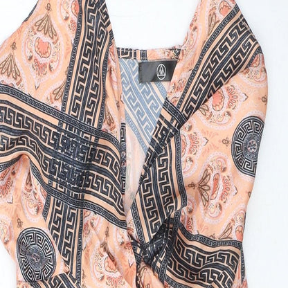 Missguided Womens Orange Paisley Polyester Mini Size 8 V-Neck Zip
