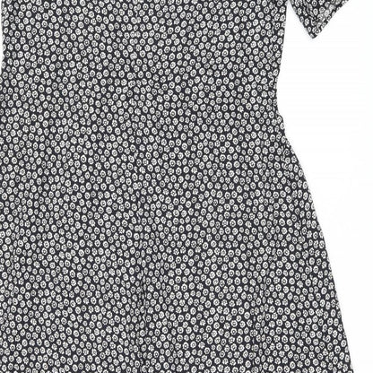 Mango Womens Black Floral Polyester Shift Size 8 V-Neck Pullover