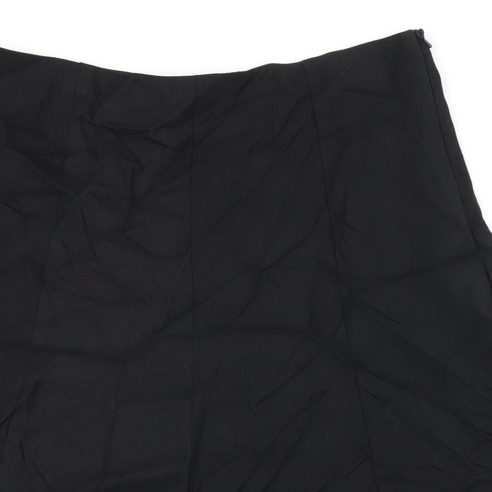 Oasis Womens Black Linen Swing Skirt Size 12 Zip