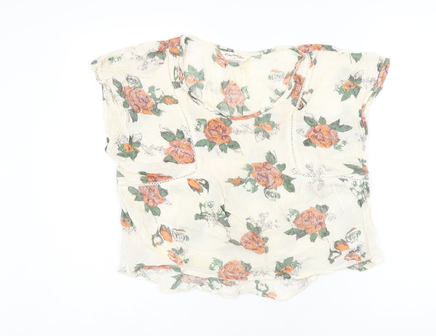 Miss Selfridge Womens White Floral Viscose Jersey T-Shirt Size 10 Scoop Neck