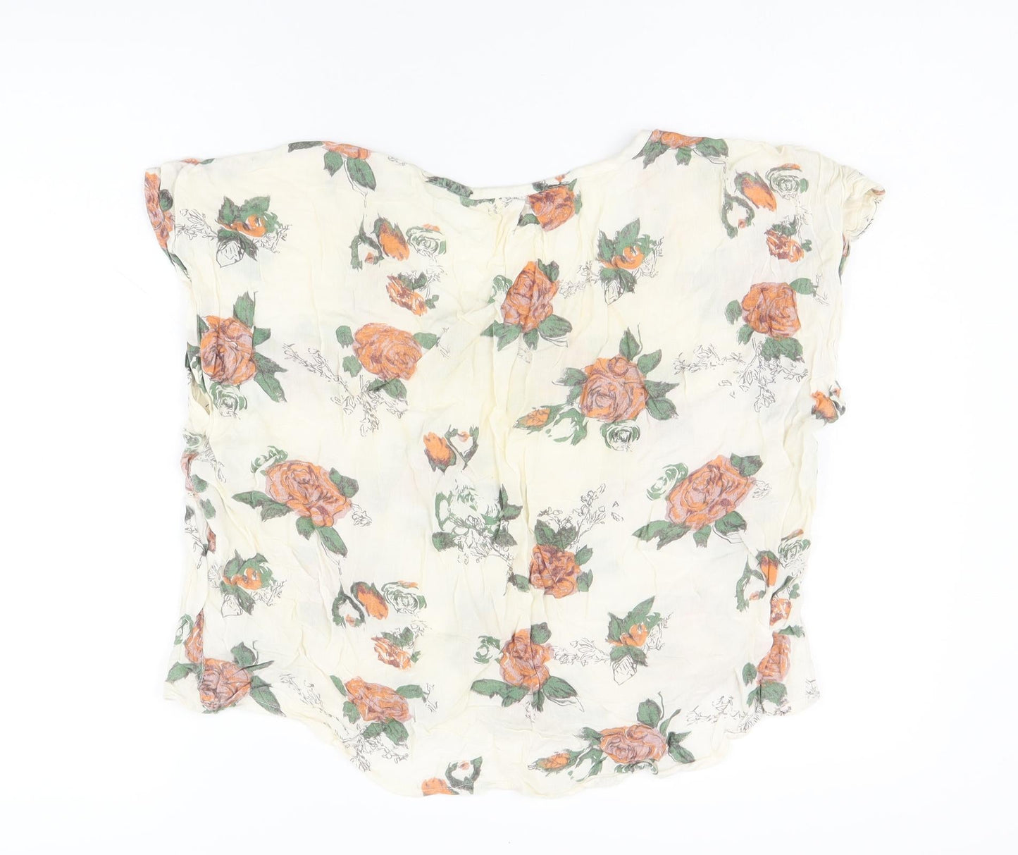 Miss Selfridge Womens White Floral Viscose Jersey T-Shirt Size 10 Scoop Neck