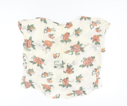 Miss Selfridge Womens White Floral Viscose Jersey T-Shirt Size 10 Scoop Neck