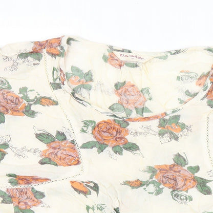 Miss Selfridge Womens White Floral Viscose Jersey T-Shirt Size 10 Scoop Neck