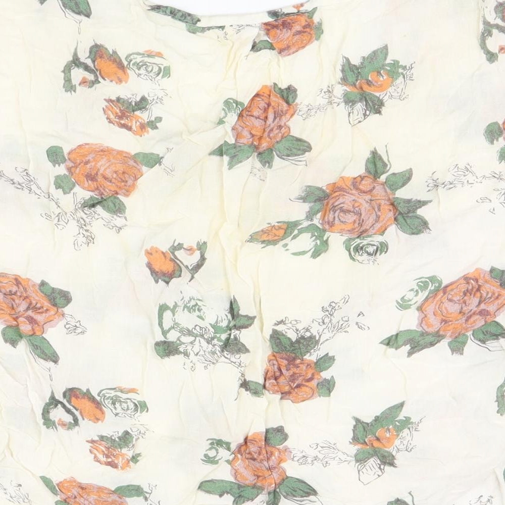 Miss Selfridge Womens White Floral Viscose Jersey T-Shirt Size 10 Scoop Neck