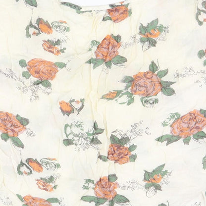 Miss Selfridge Womens White Floral Viscose Jersey T-Shirt Size 10 Scoop Neck