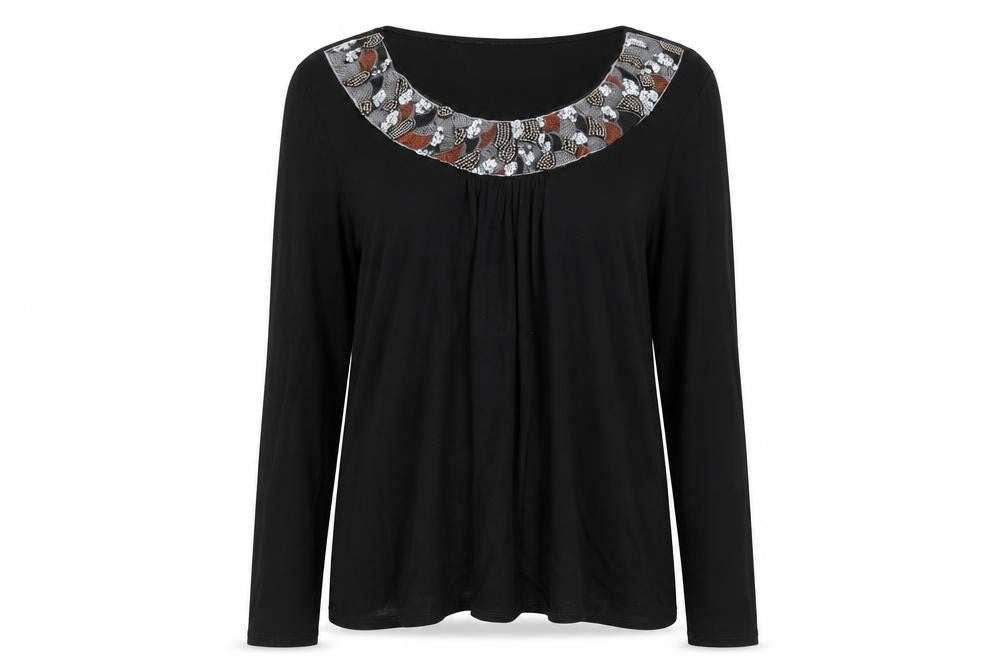 C.M.D Womens Black Viscose Jersey T-Shirt Size M Scoop Neck - Embroidered Detail