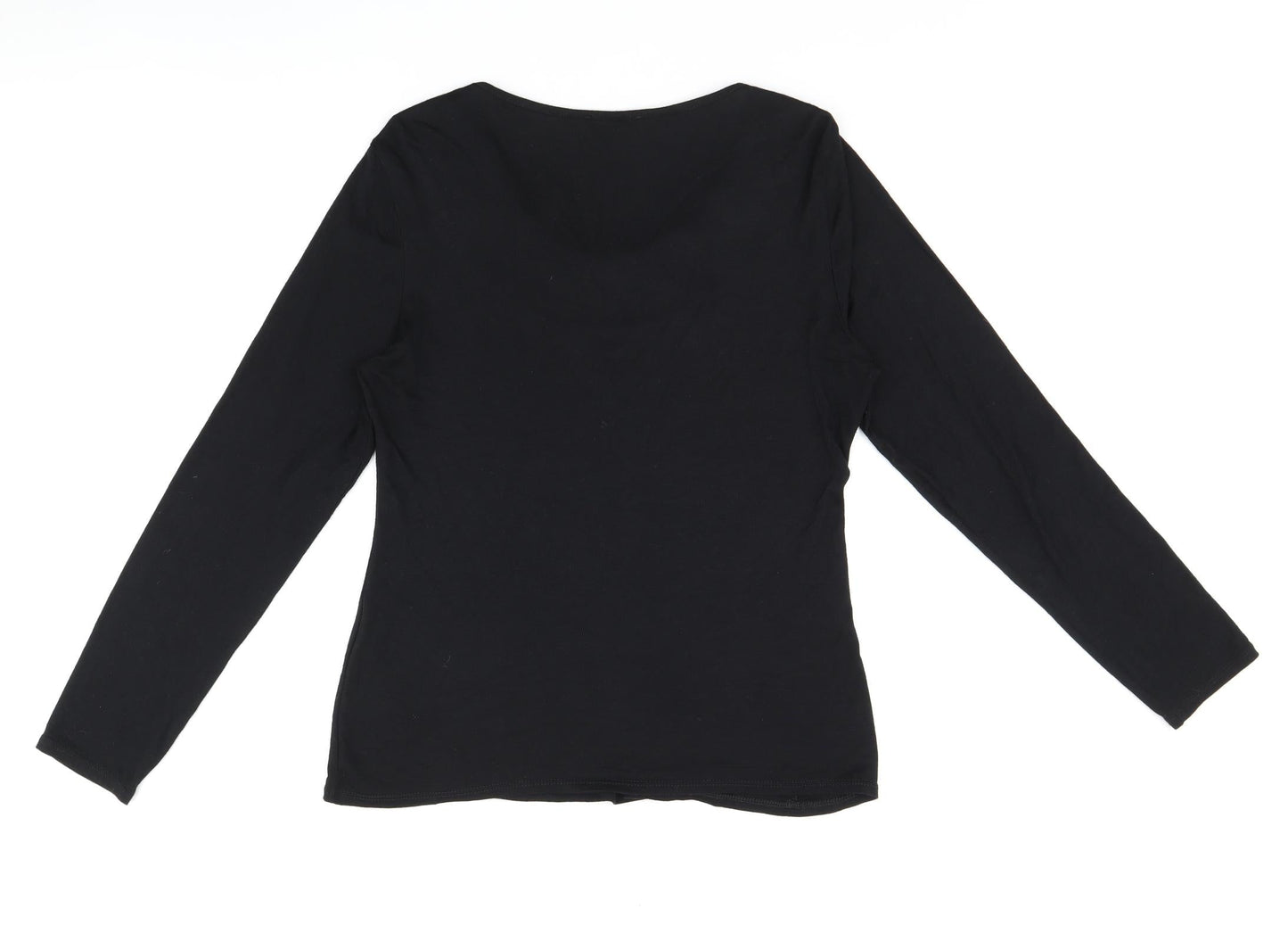 C.M.D Womens Black Viscose Jersey T-Shirt Size M Scoop Neck - Embroidered Detail