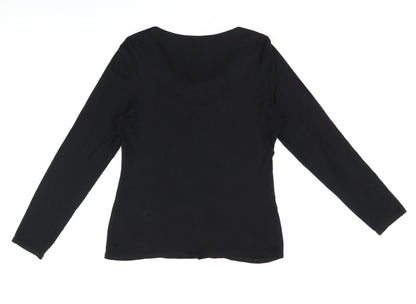 C.M.D Womens Black Viscose Jersey T-Shirt Size M Scoop Neck - Embroidered Detail