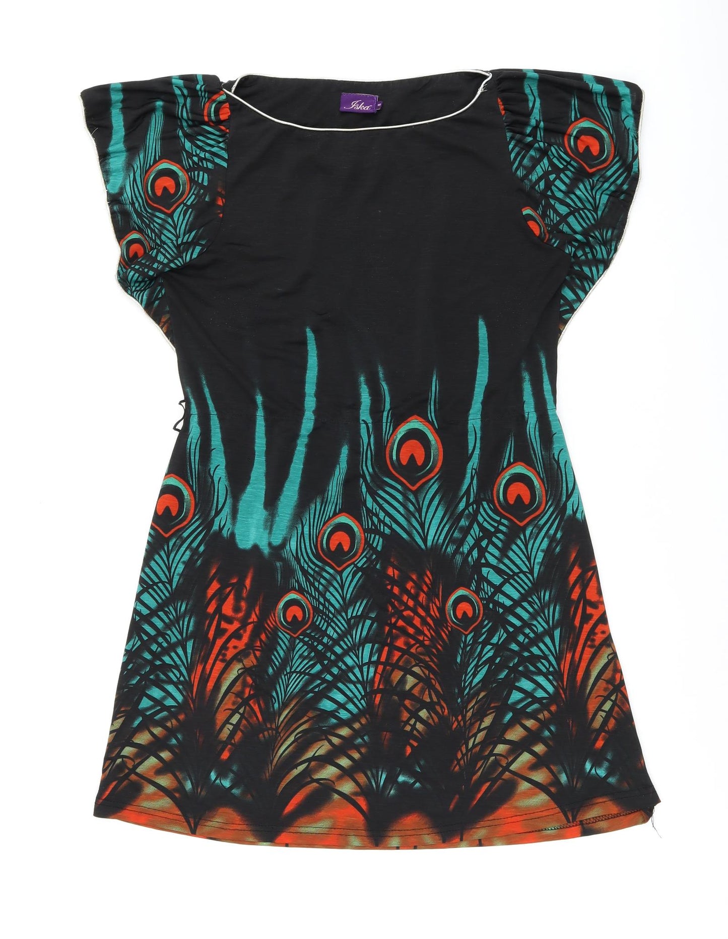 Fska Womens Black Geometric Polyester Skater Dress Size M Boat Neck Pullover